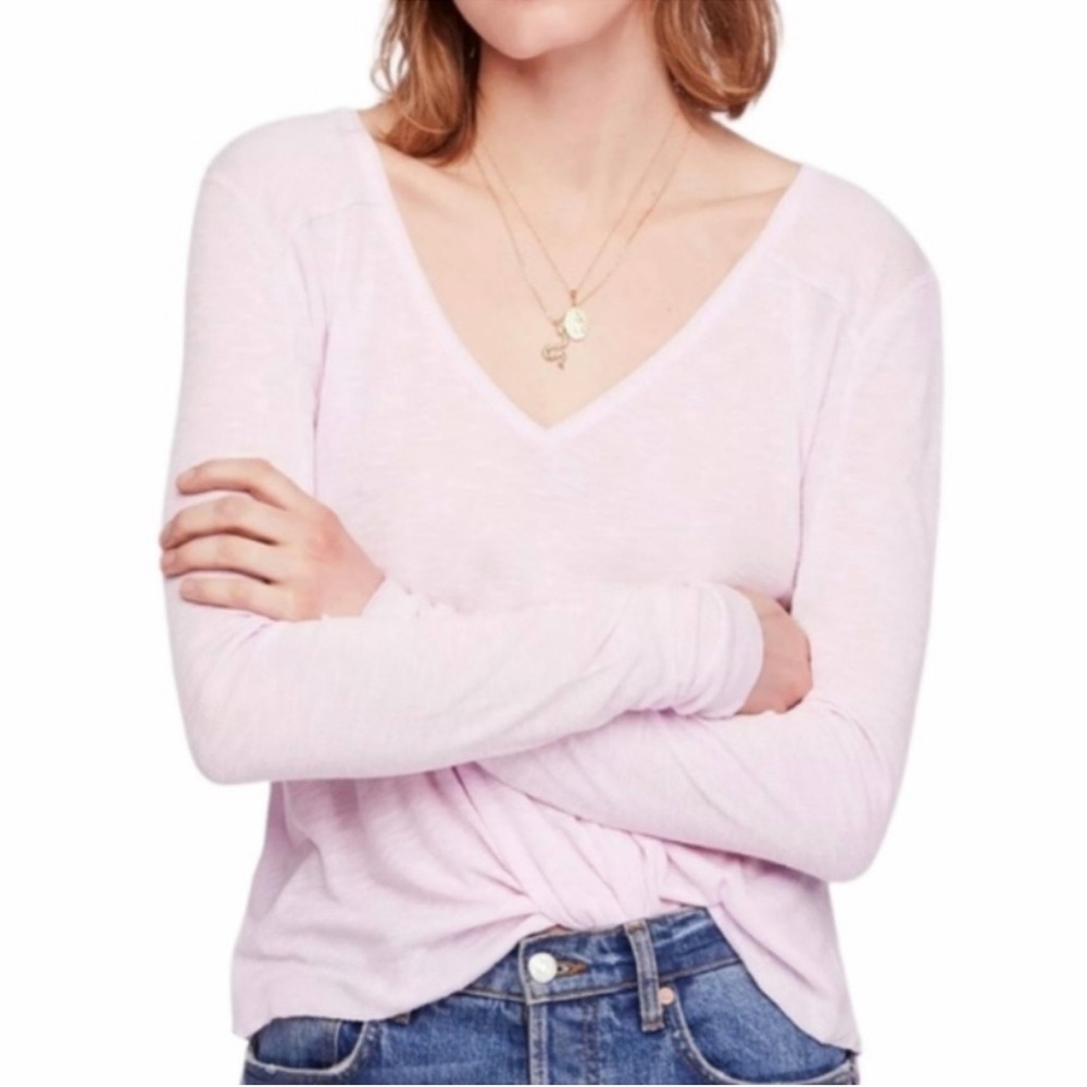 Free People | ‘Rock The Boat’ Light Pink Lilac Long Sleeve V-Neck Tee